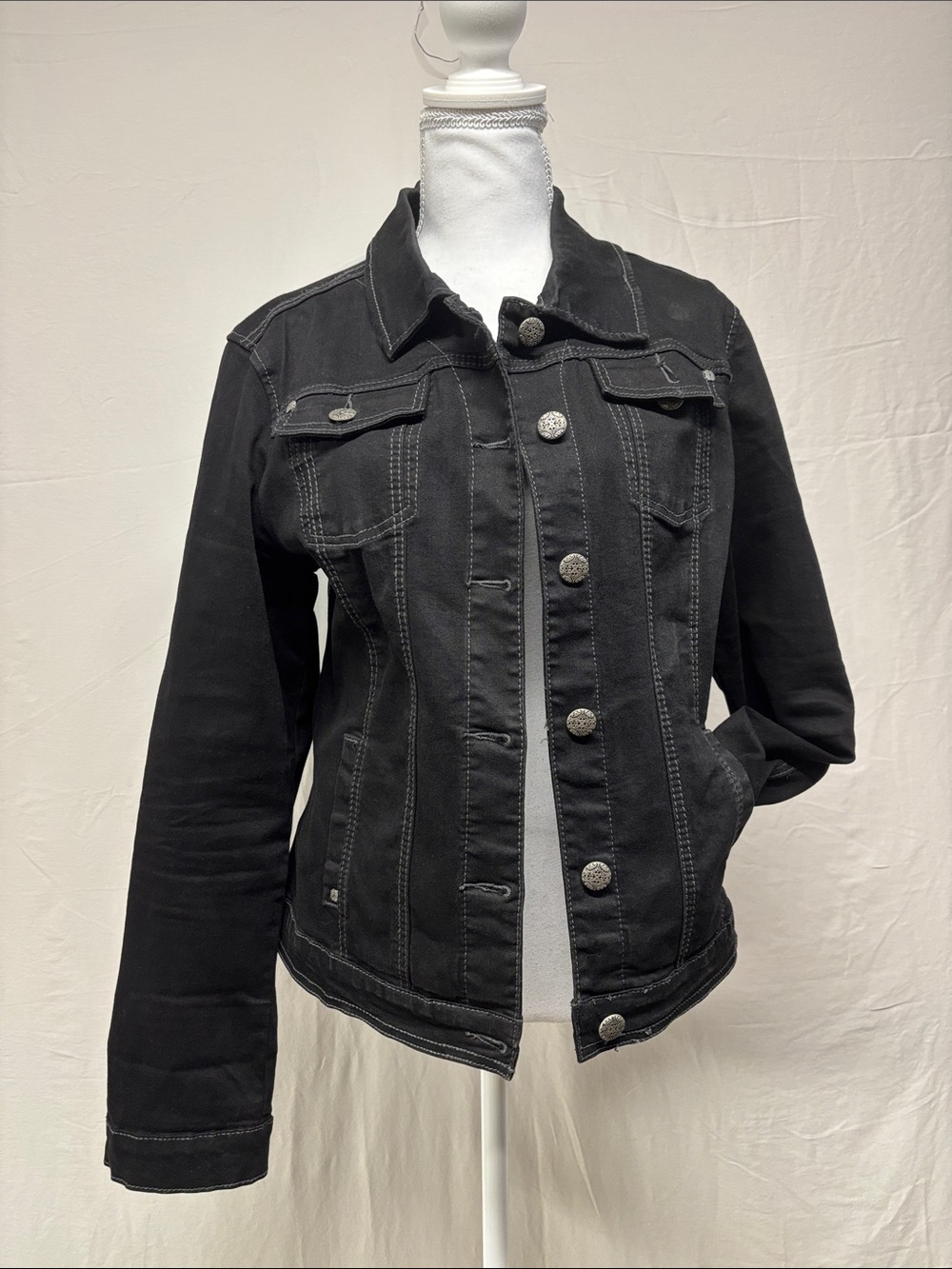 Women's Black Denim Jacket with Button Front